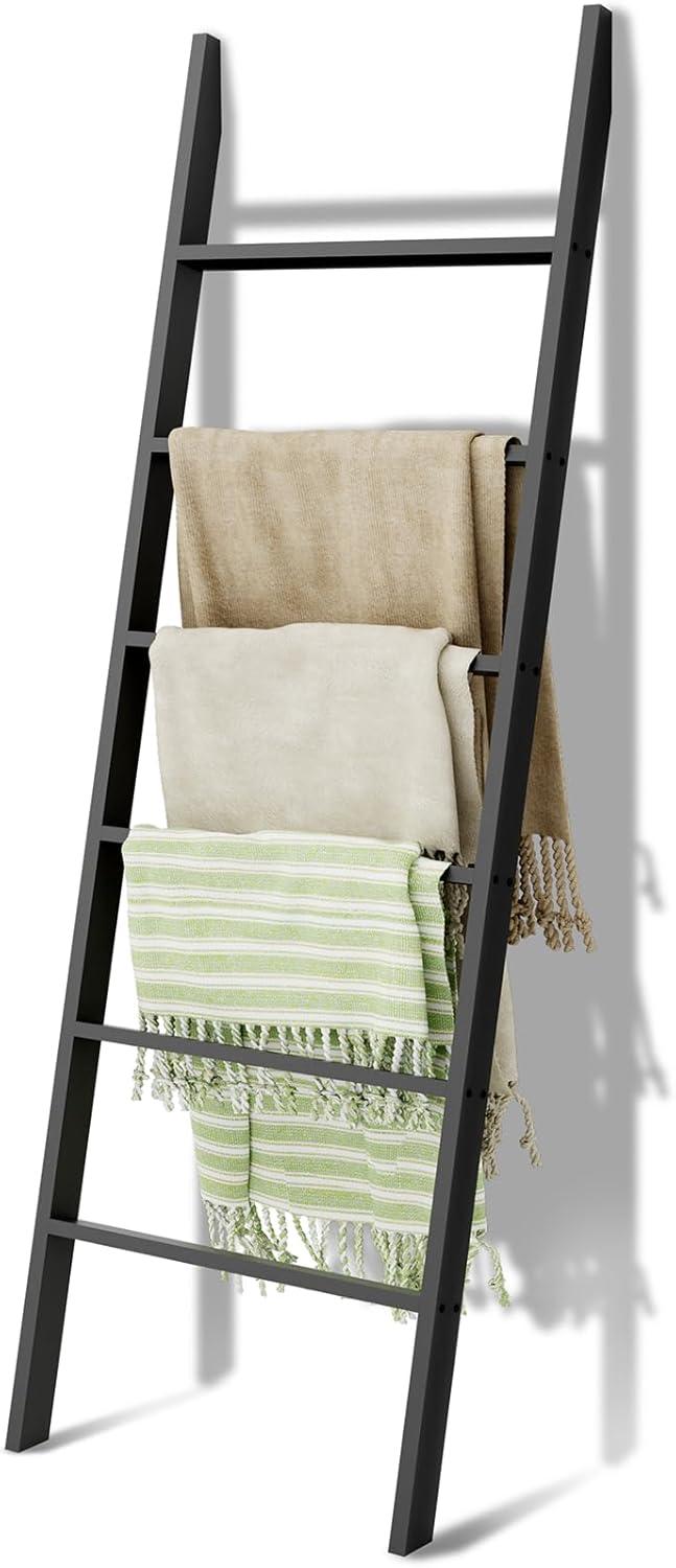 Latitude Run® Wood Blanket Ladder, 57.5'' Rustic Towel Quilt Throw Blanket Ladders For The Living Room, Bedroom, Nursery Stand Holder, Wooden Decorative Ladder For Blankets Rack Farmhouse Home Decor, White