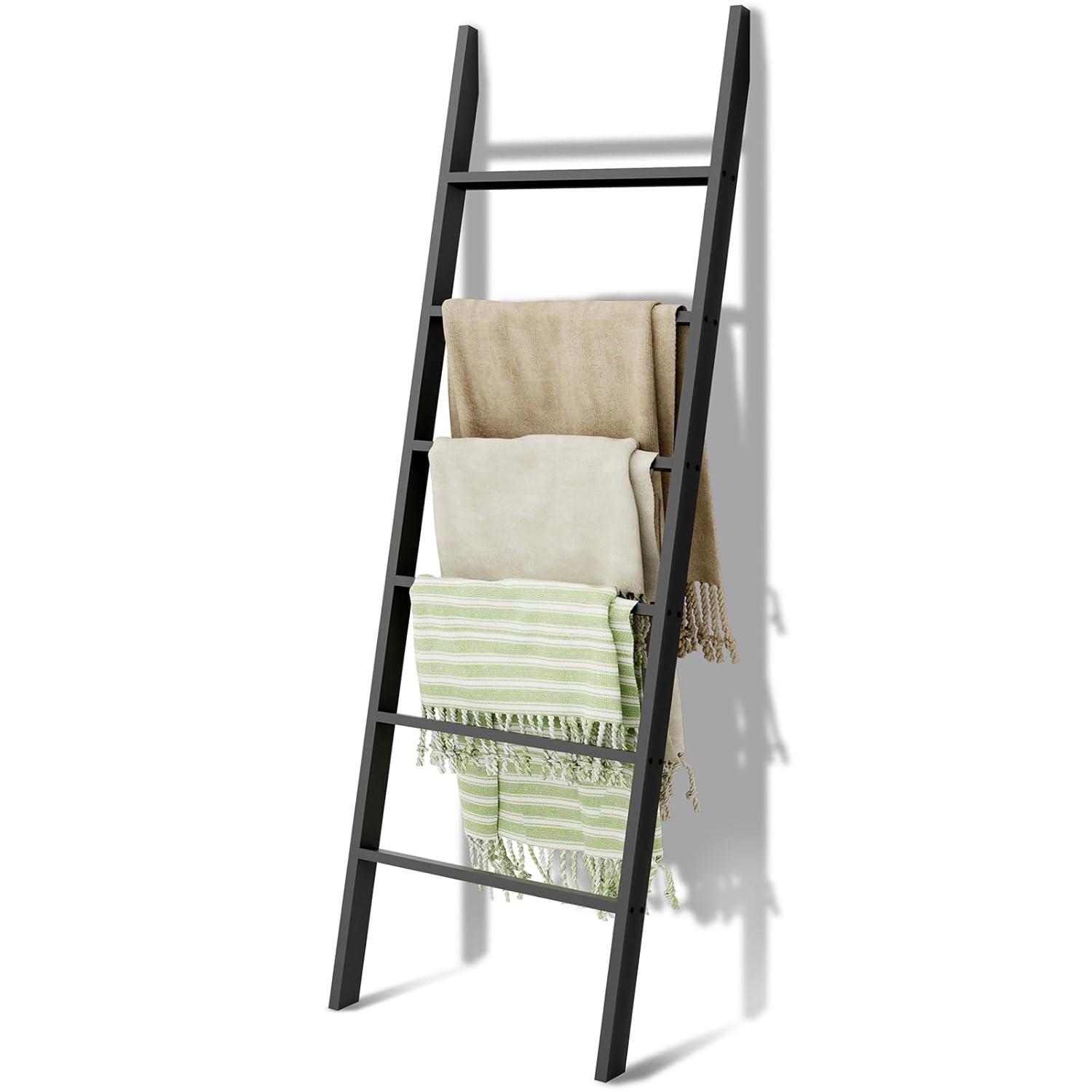 Latitude Run® Wood Blanket Ladder, 57.5'' Rustic Towel Quilt Throw Blanket Ladders For The Living Room, Bedroom, Nursery Stand Holder, Wooden Decorative Ladder For Blankets Rack Farmhouse Home Decor, White