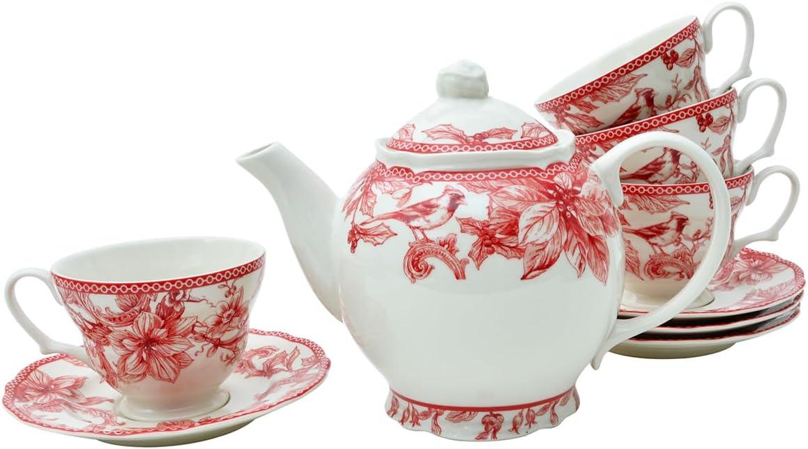 222 Fifth 222 Fifth Christmas Lane Red 16-Piece Porcelain Dinnerware Set - Service For 4, Plates, Bowls & Mugs