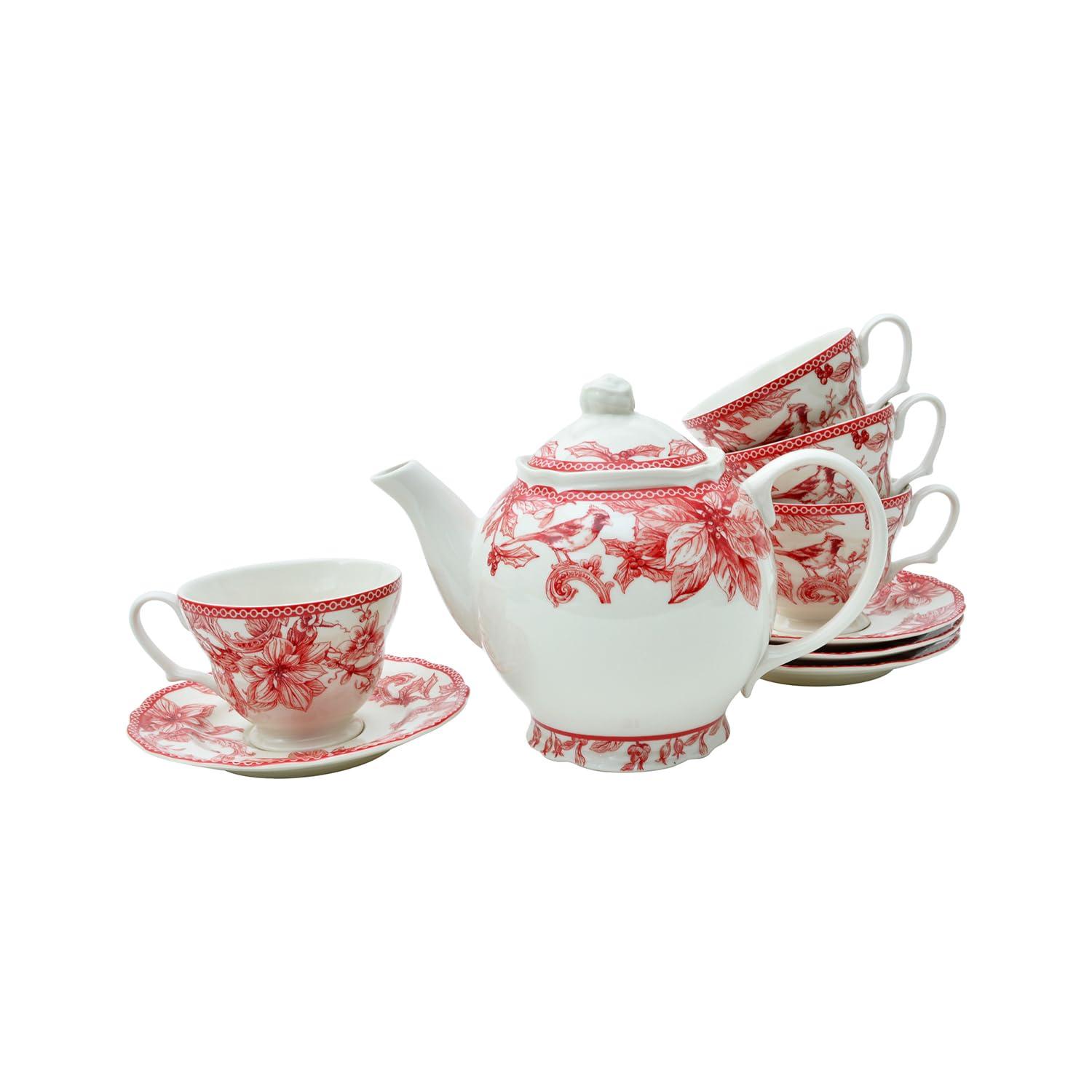 222 Fifth 222 Fifth Christmas Lane Red 16-Piece Porcelain Dinnerware Set - Service For 4, Plates, Bowls & Mugs