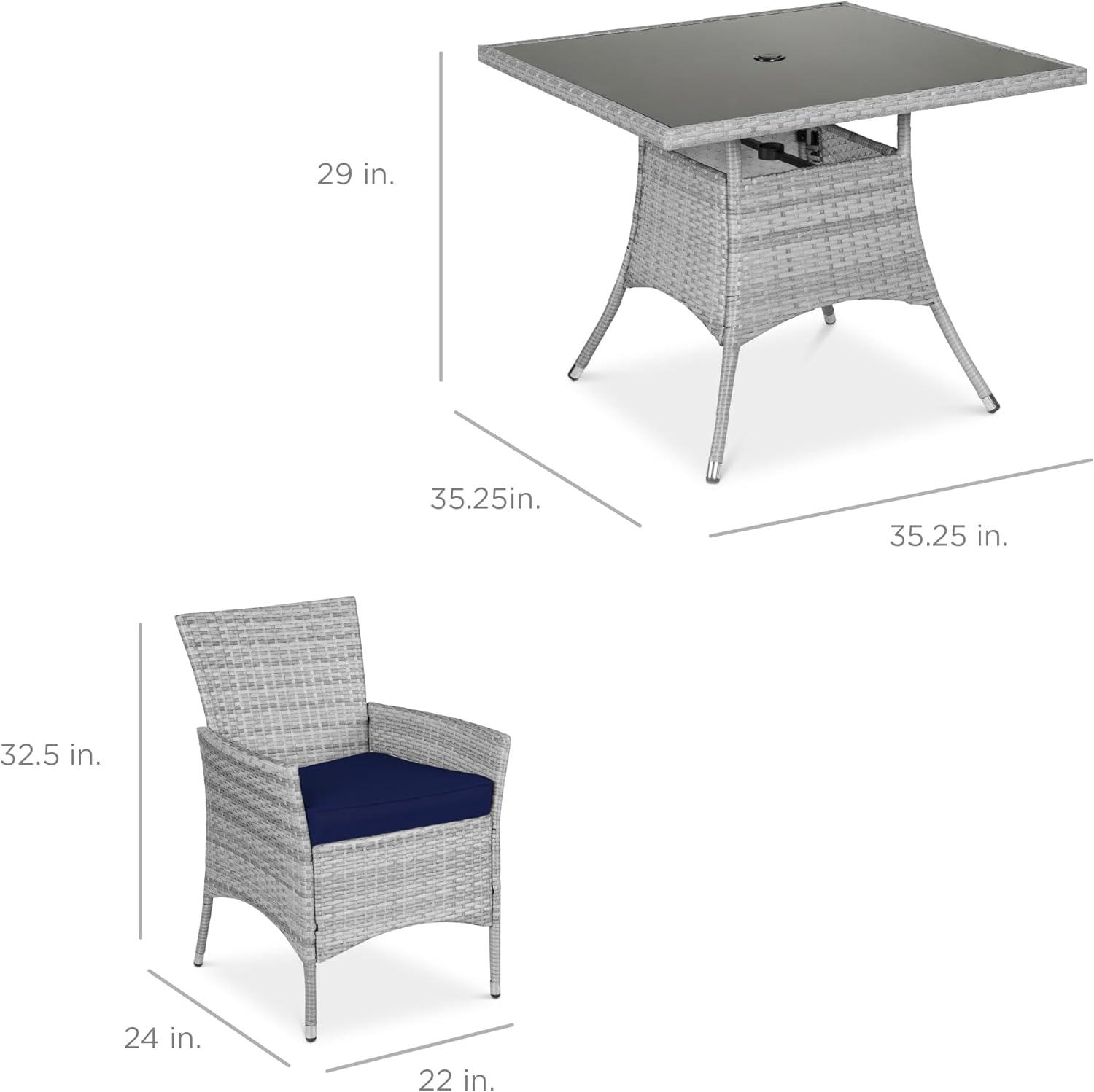 Best Choice Products 5-Piece Indoor Outdoor Wicker Patio Dining Table Furniture Set w/ Umbrella Cutout, 4 Chairs - Navy