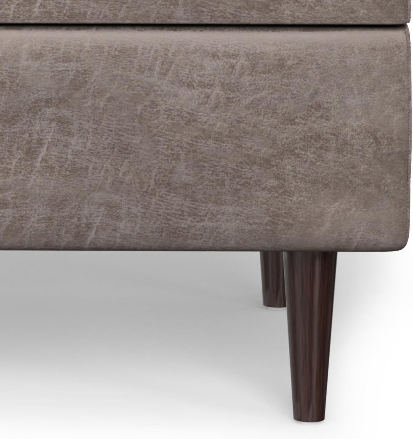 Simpli Home Shay 34"W Upholstered Coffee Table Storage Ottoman with Lift Top and Tufted Detailing