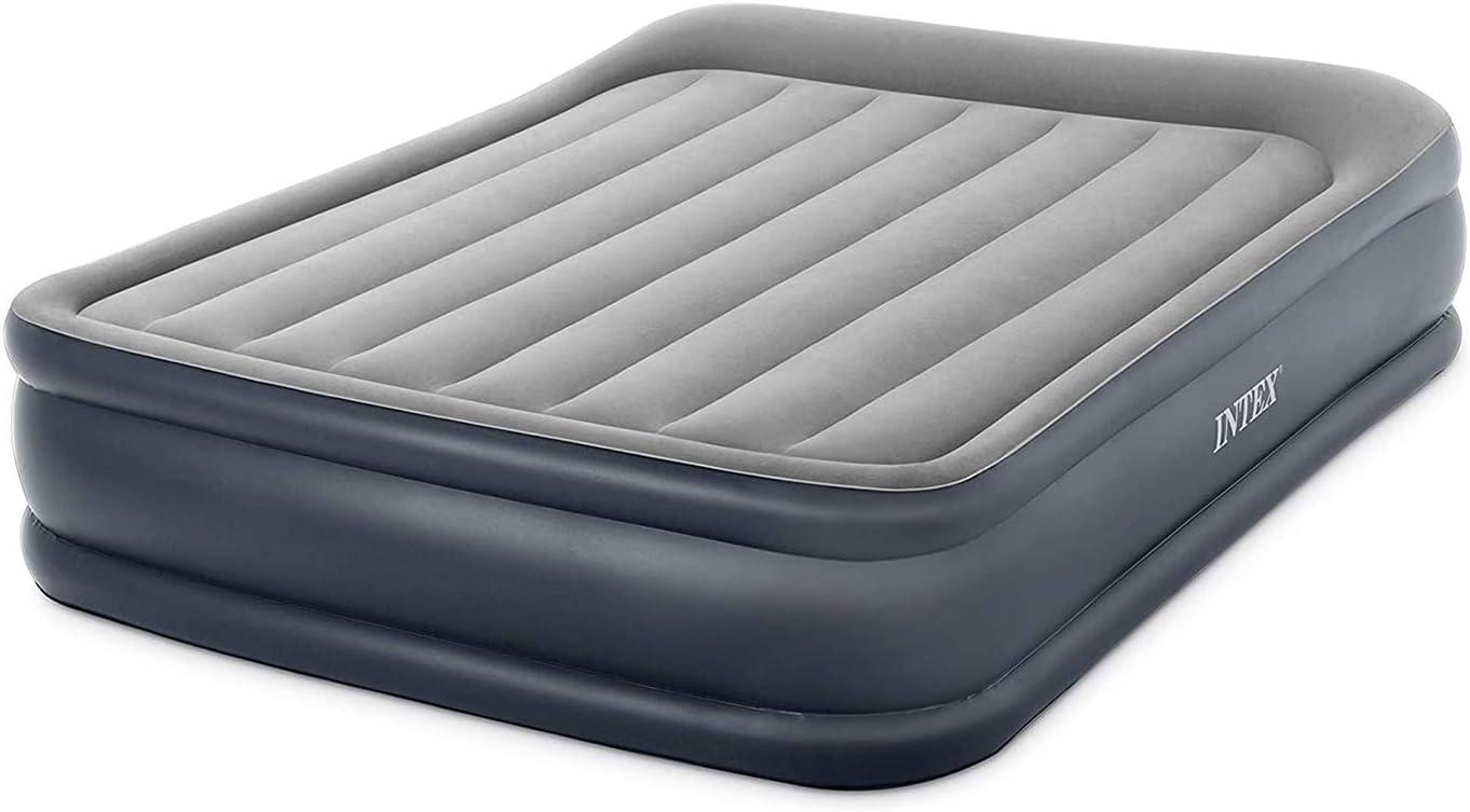 Queen Size Gray and Black Raised Air Mattress with Built-in Pump