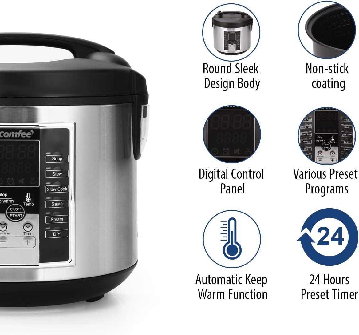COMFEE' Rice Cooker, Slow Cooker, Steamer, Stewpot, Sauté All in One (12 Digital Cooking Programs) Multi Cooker