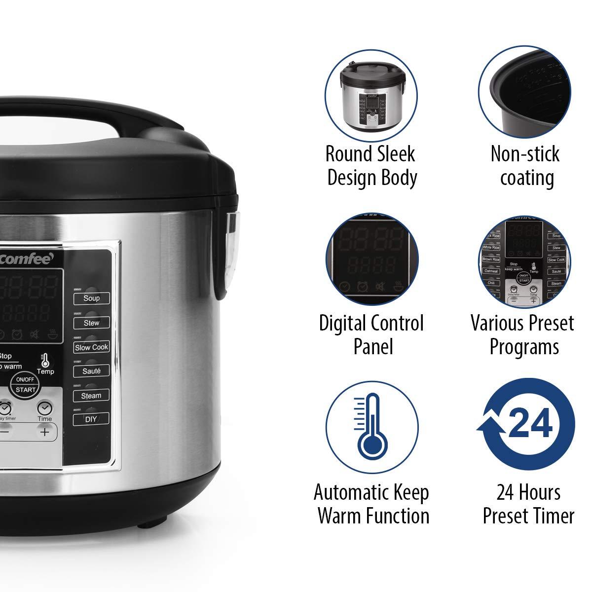 COMFEE' Rice Cooker, Slow Cooker, Steamer, Stewpot, Sauté All in One (12 Digital Cooking Programs) Multi Cooker