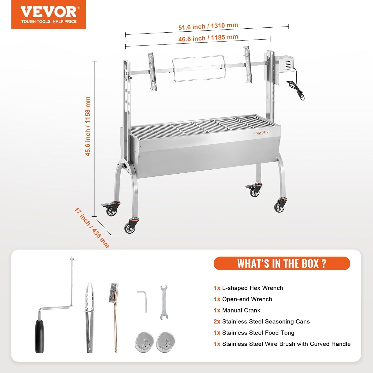 Stainless Steel Rotisserie Grill with Electric Motor and Wheels