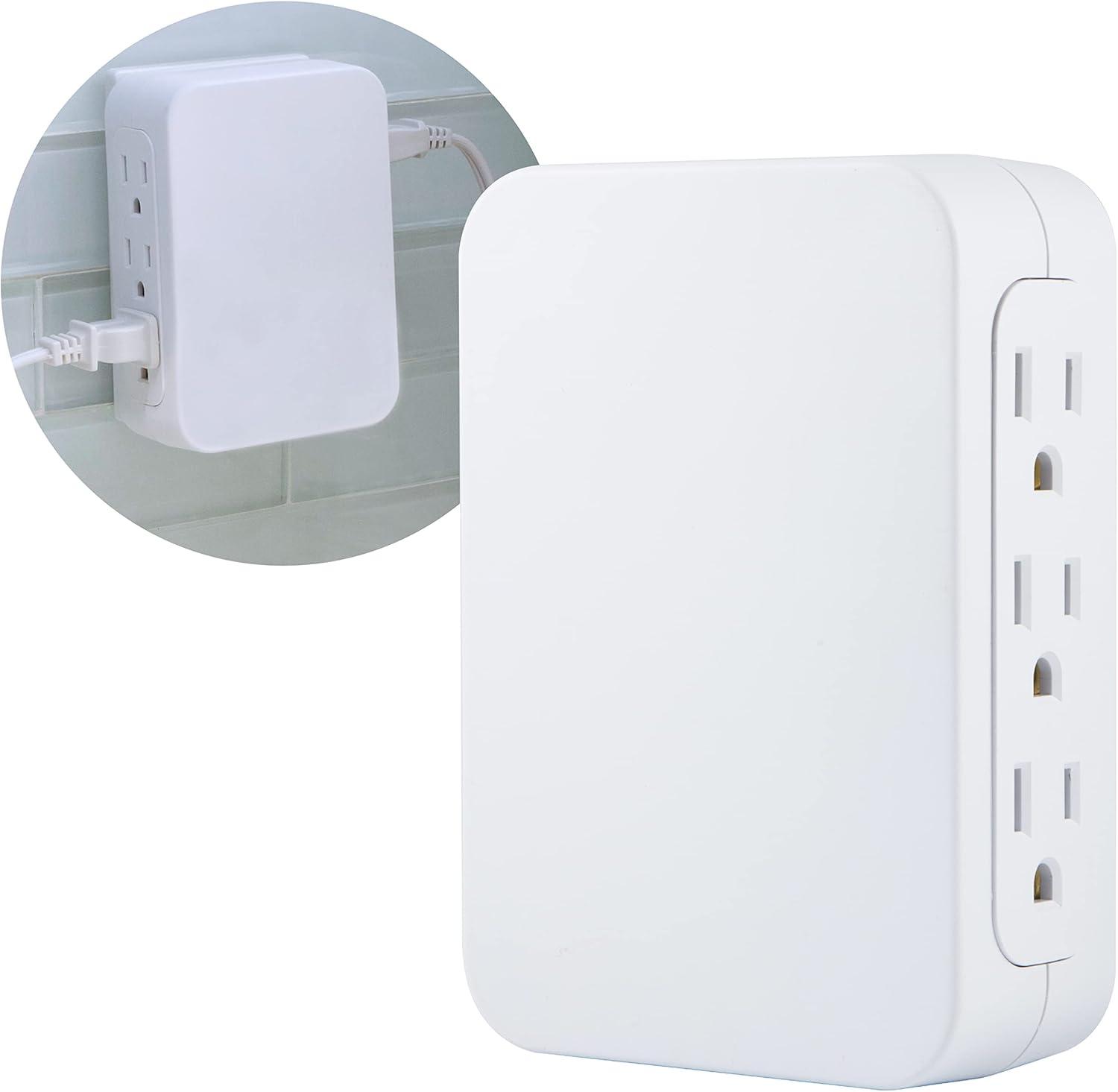 GE Pro 6-Outlet Side-Access Wall Adapter Surge Protector, White, 10353