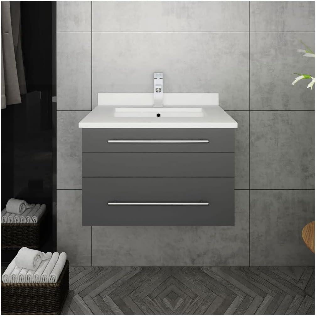 Fresca Lucera 24" Wall Hung Wood Bathroom Cabinet with Undermount Sink in Gray