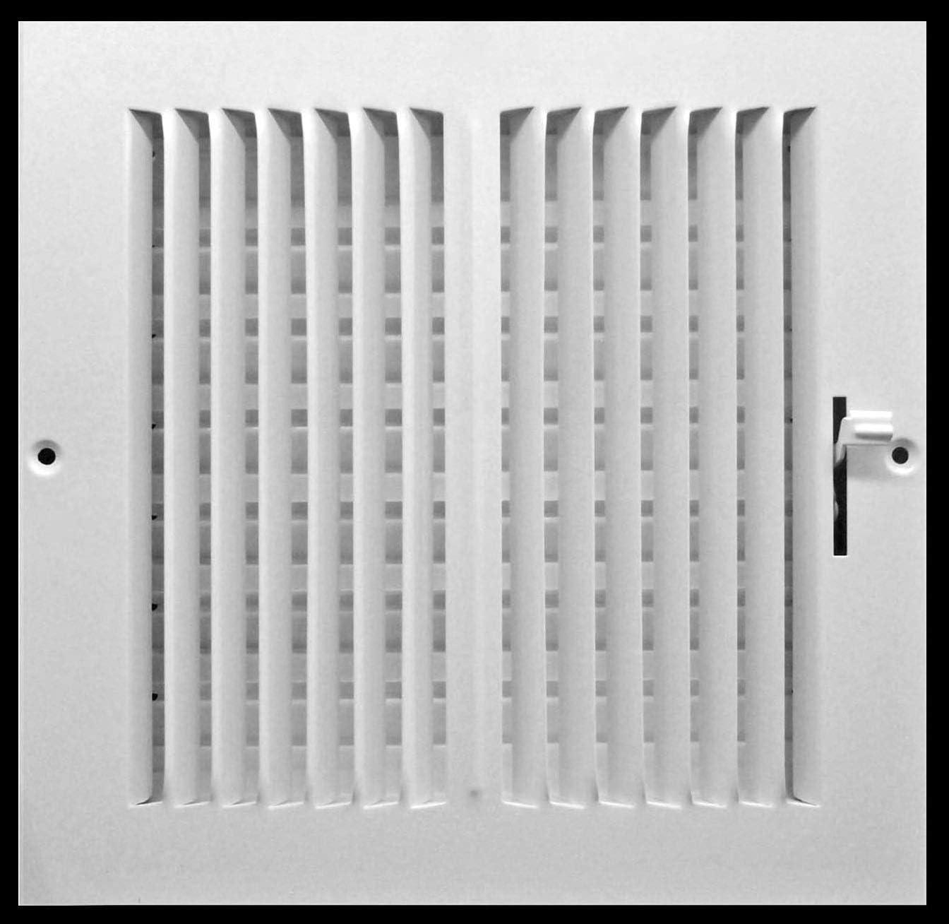 6"w X 6"h 2-Way Flat Stamped Steel - Vent Cover - Grille Register - Sidewall or Ceiling - High Airflow - White [Outer Dimensions: 7.75"w X 7.75"h]