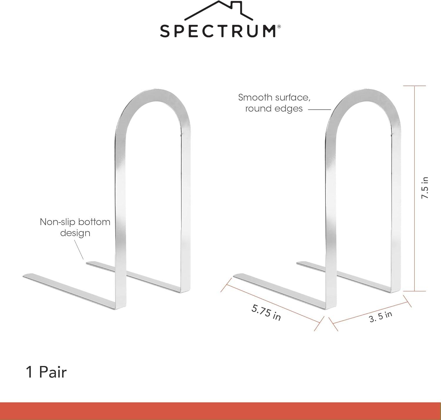 Spectrum Elements Book Ends for Shelves, Large- Decorative Bookends Book Shelf Organizer for Heavy & Light Books - Modern Metal Book Holders with Minimalist Design - Chrome