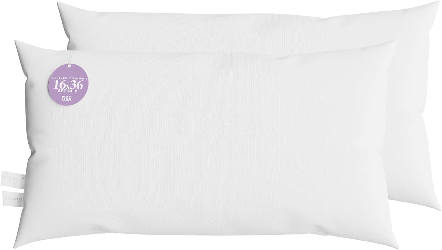 Set of 2 White Rectangular Polyester Lumbar Pillow Inserts