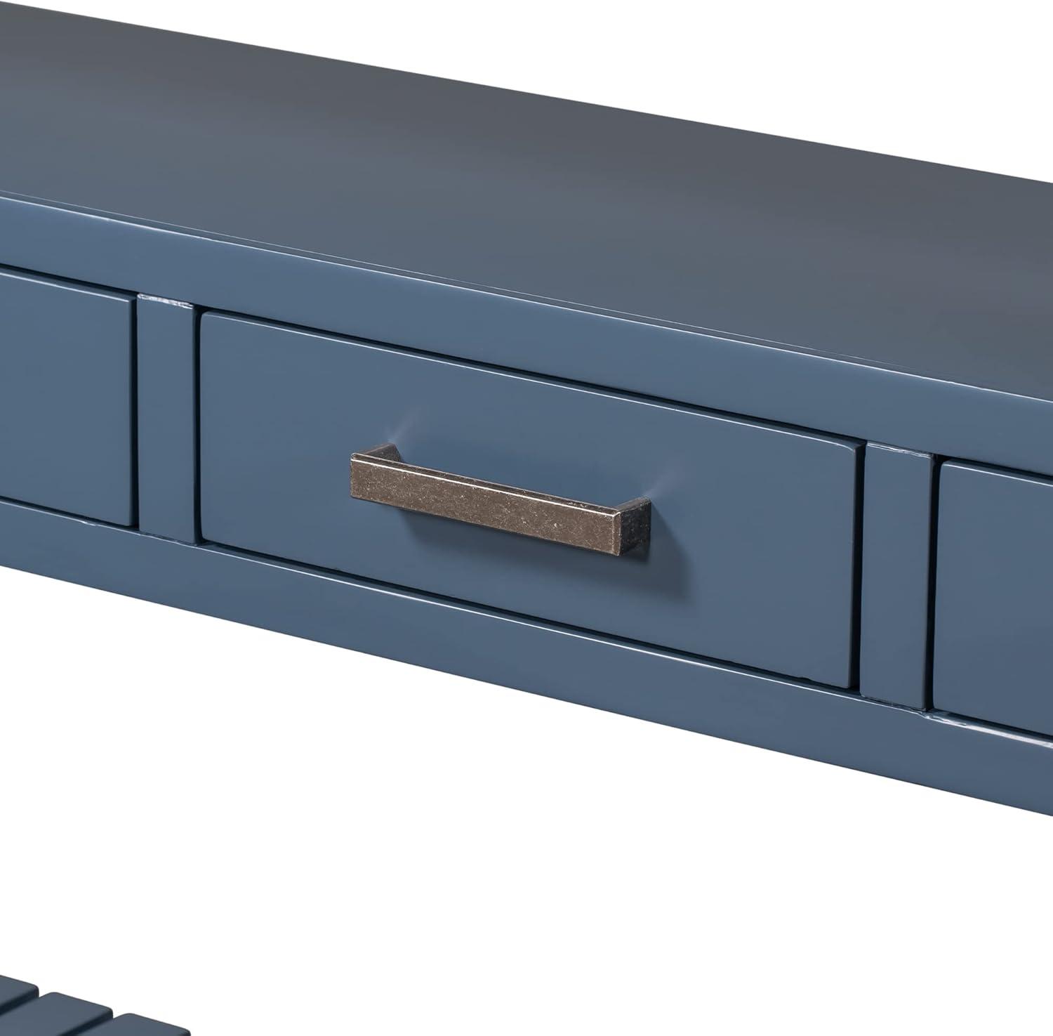 Navy Blue 62" Wood Console Table with Drawers and Shelves