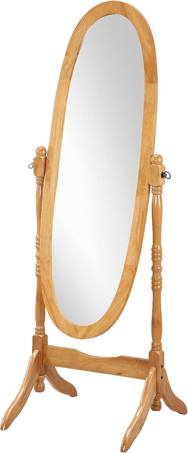 Roundhill Furniture Traditional Queen Anna Style Wood Floor Cheval Mirror, Oak Finish