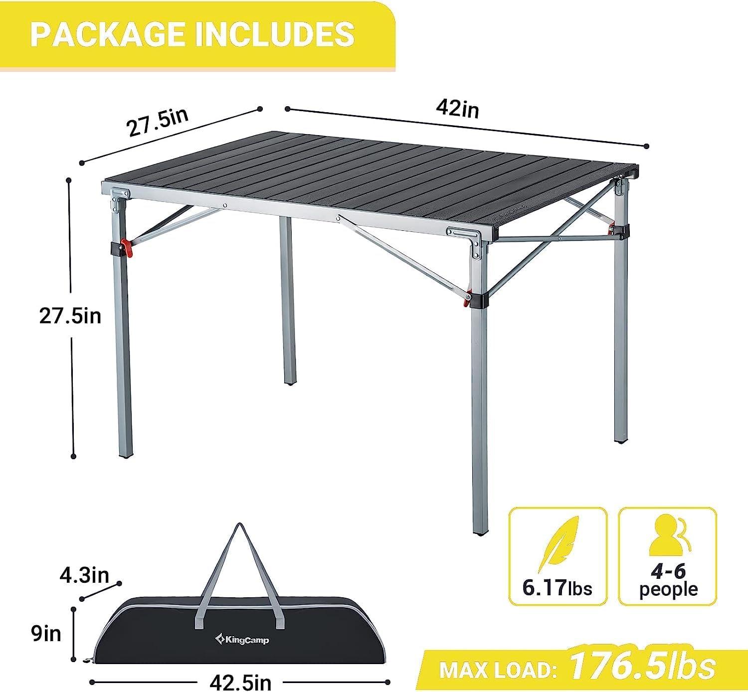 KingCamp 42" Aluminum Folding Camping Table with Carry Bag