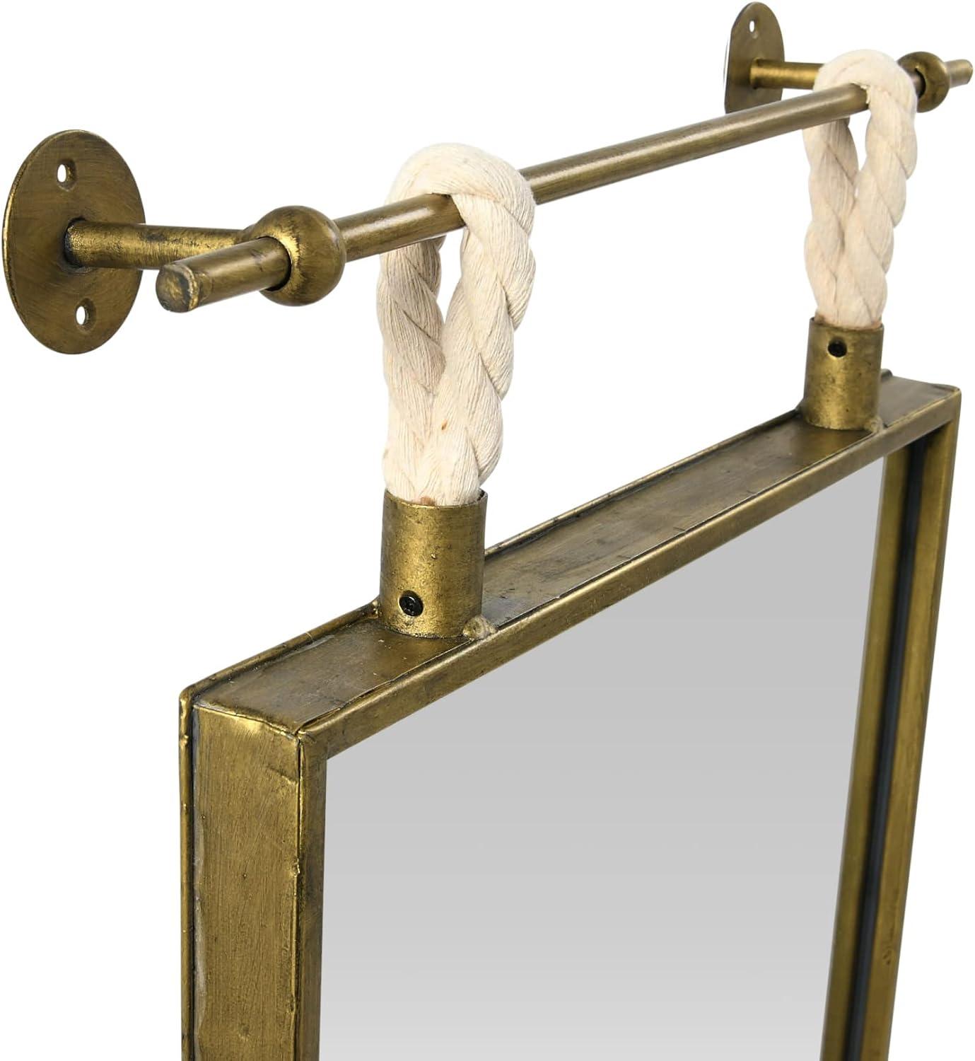 Creative Co-Op Rectangle Metal Framed Wall Mirror with Rope Accents and Metal Brackets, Gold