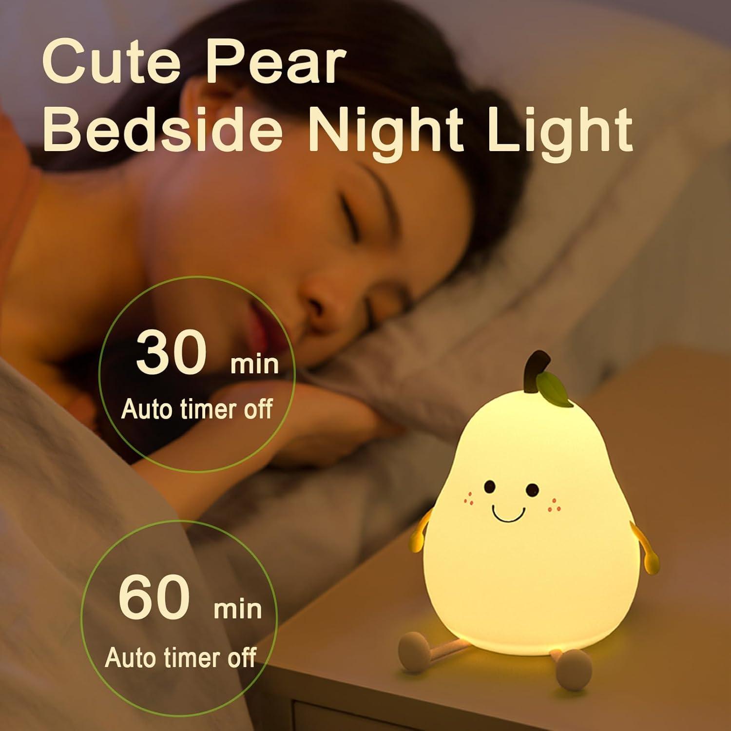 Iric Safe Night Light With Smooth BPA Free Silicone Made Nursery Lamp for Baby and Toddler's Bedroom Decor & Sound Sleep - Pear