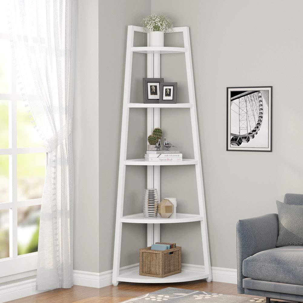 Hommoo 5-Tier Corner Shelf, 70" Tall Corner Ladder Shelf Small Bookshelf White