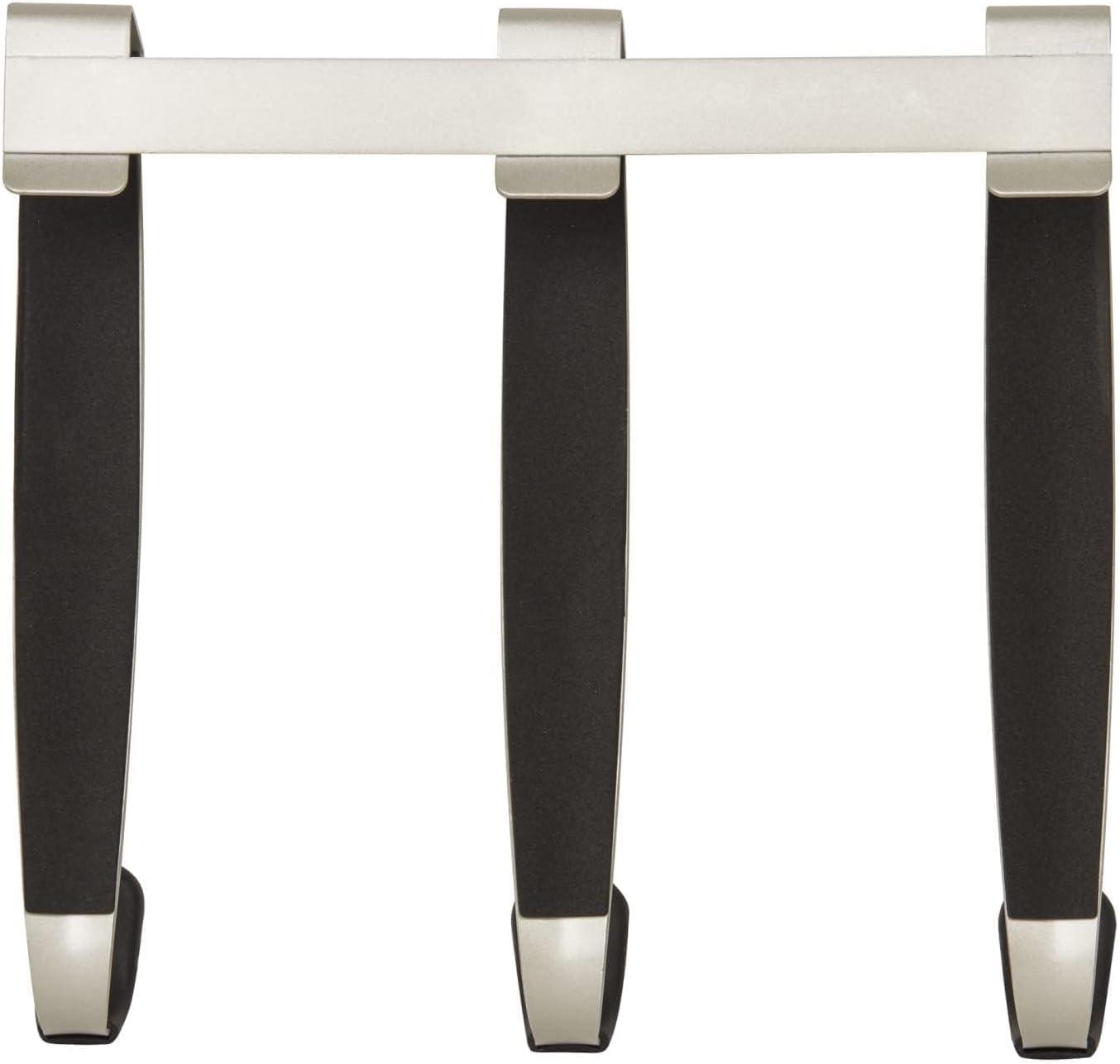 Sleek Nickel and Black Rubber Over-the-Door Triple Towel Hook