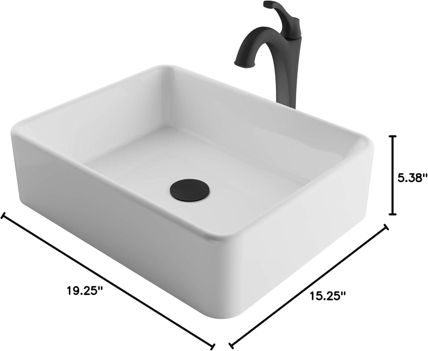 Ceramic Rectangular Vessel Bathroom Sink with Faucet