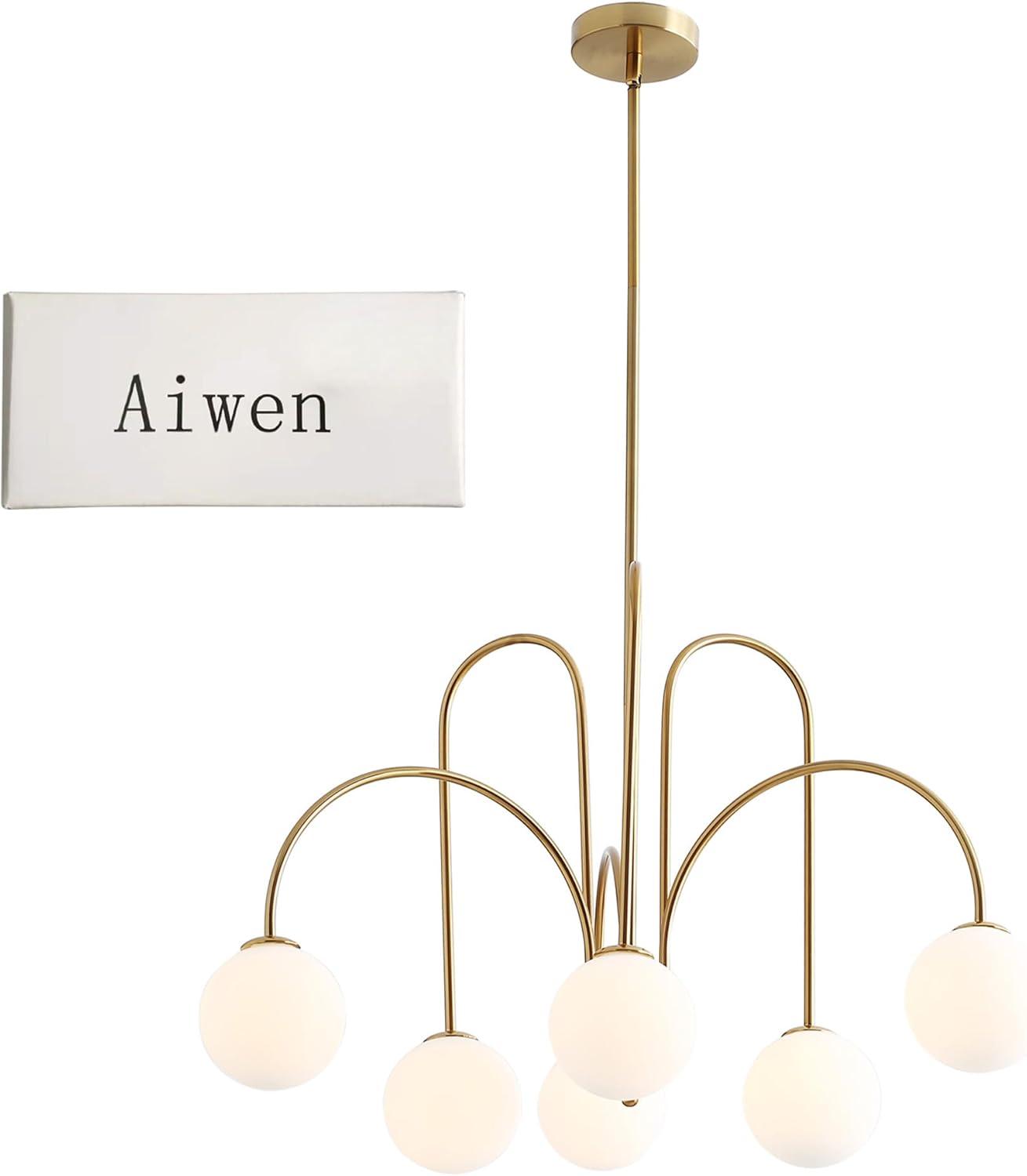 Elegant Brass 6-Light Globe Chandelier with Adjustable Height