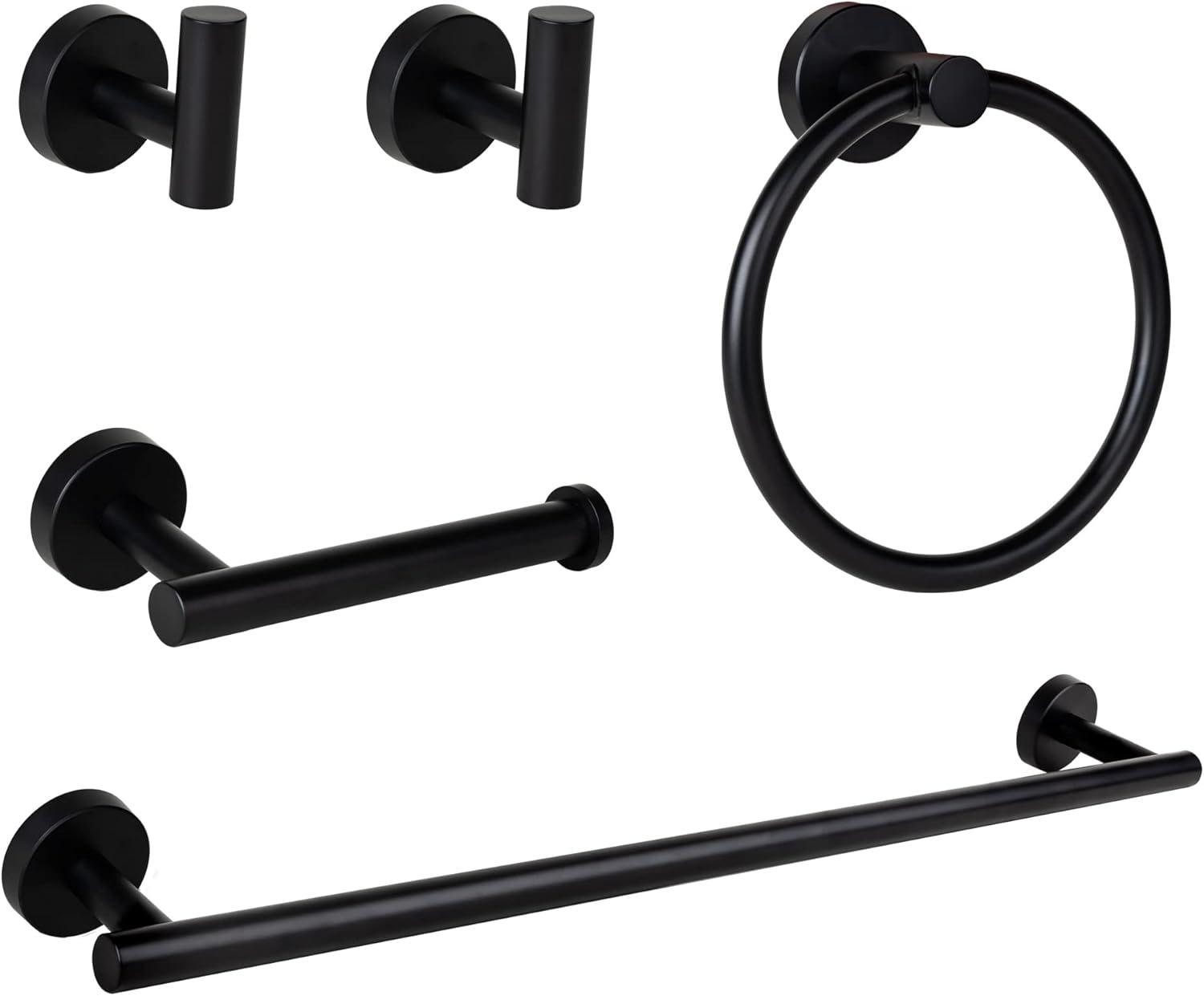 Matte Black 5-Piece Stainless Steel Bathroom Hardware Set