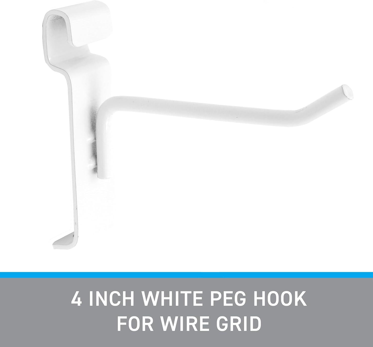 SSWBasics 4 inch White Peg Hook for Wire Grid - Pack of 50 - Durable Grid Wall Accessory - Perfect Gridwall Hooks for Retail Thrift Boutique Garage Home Organization and Display