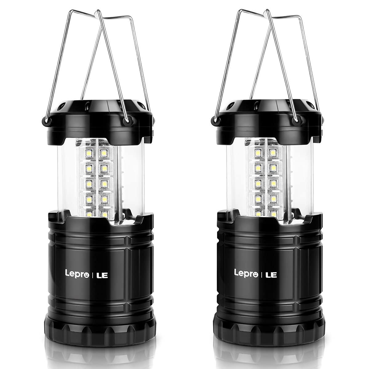 Lepro LED Camping Lanterns Battery Powered, Collapsible, IPX4 Water Resistant, Outdoor Portable Lights for Emergency, Hurricane and Outages, 2 Pack