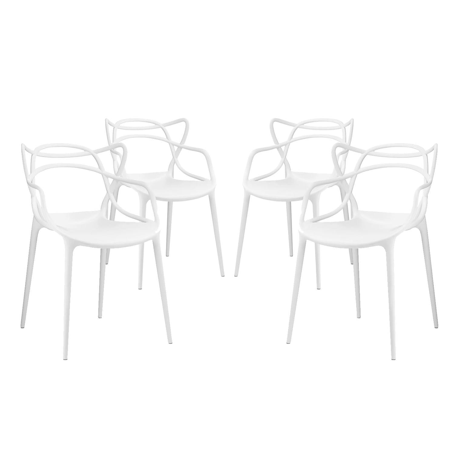 Set of 4 Entangled Dining White - Modway: Modern Arm Chairs, Polypropylene Frame, No Assembly Required