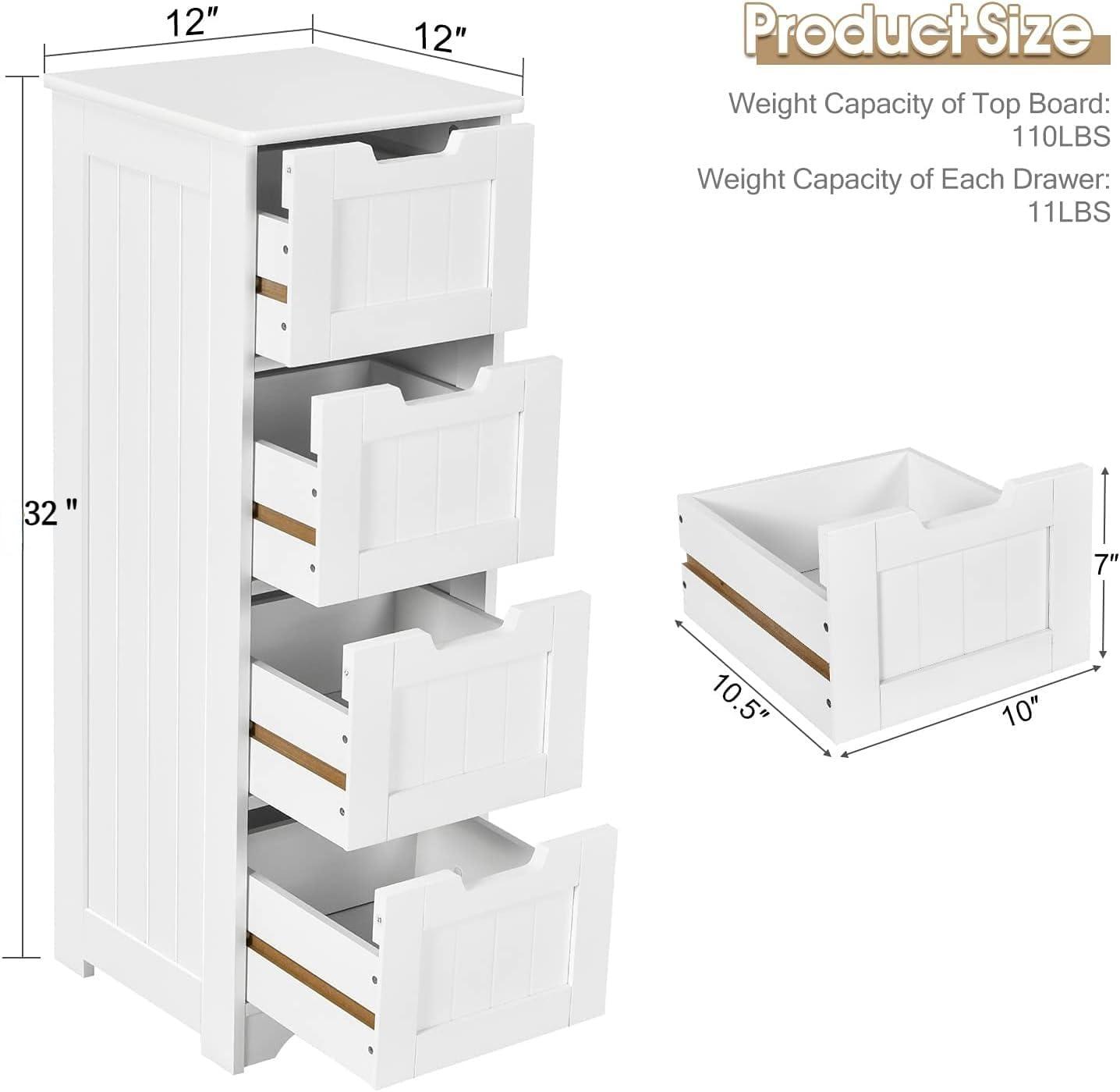 White MDF Freestanding Cabinet with 4 Drawers