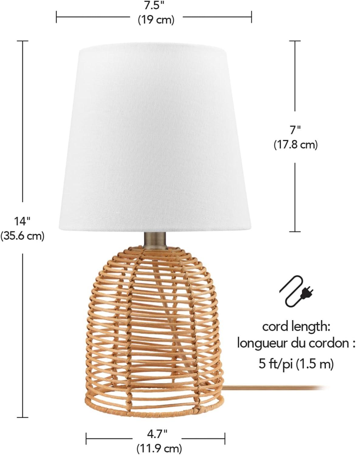 14" Table Lamp, Rattan Base, White Linen Shade, On/Off Rotary Switch on Socket, Table Lamp for Living Room, Home Décor, Lamps for Bedroom, Home Improvements, Room Décor