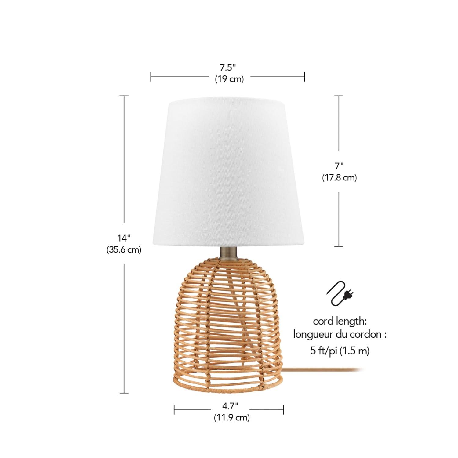 14" Table Lamp, Rattan Base, White Linen Shade, On/Off Rotary Switch on Socket, Table Lamp for Living Room, Home Décor, Lamps for Bedroom, Home Improvements, Room Décor