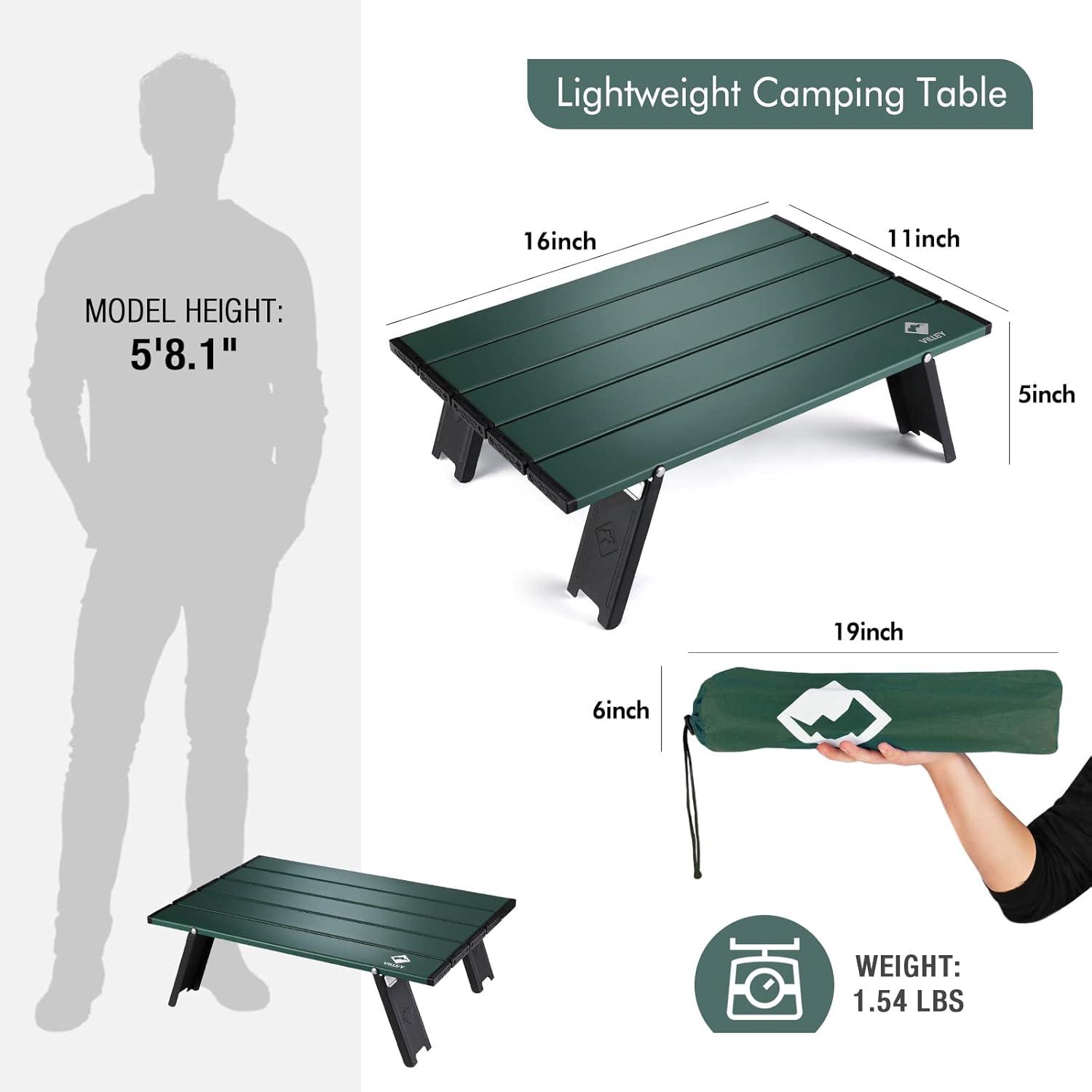 Ultralight Green Aluminum Folding Camping Table with Carry Bag