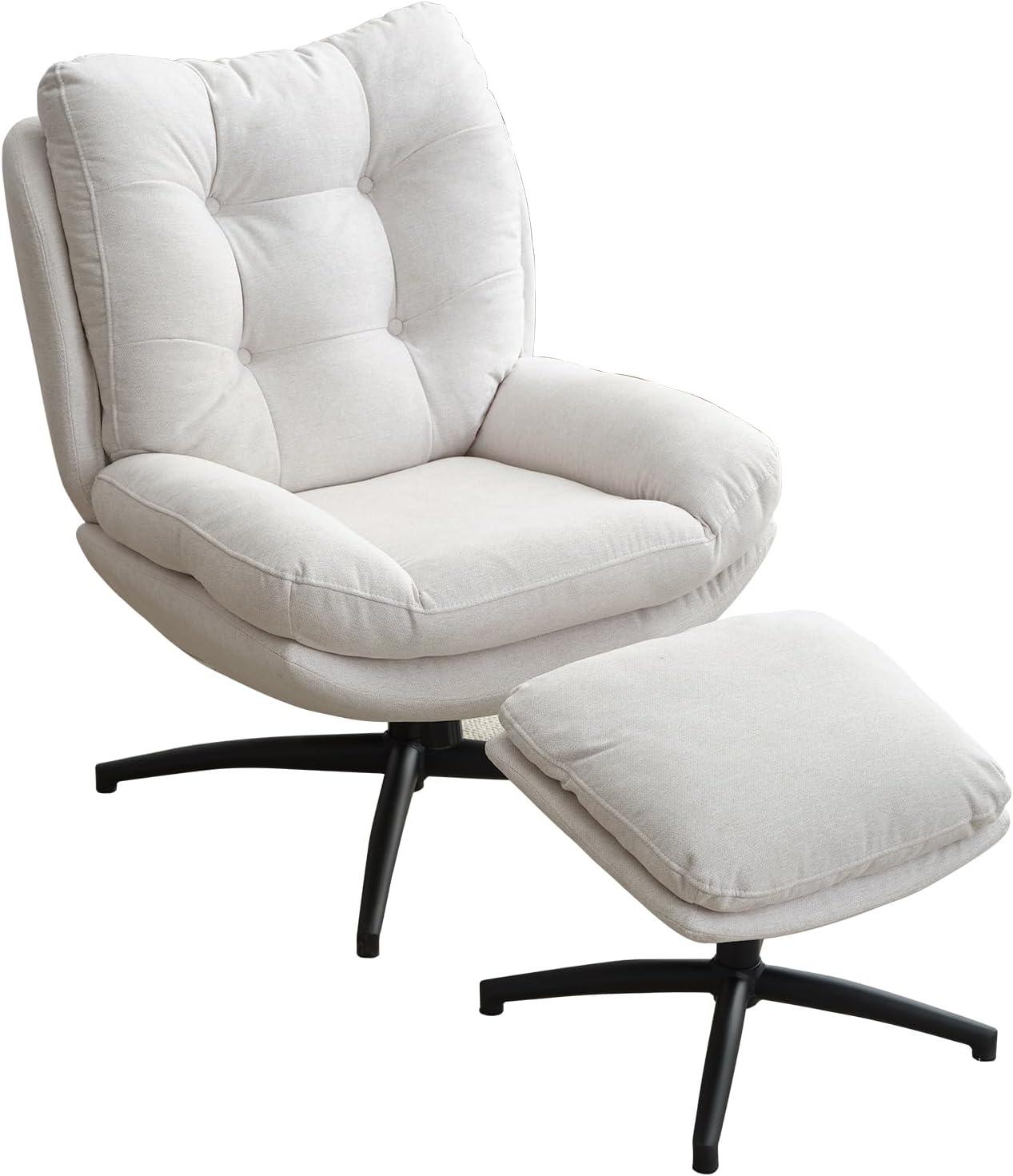 Othniel White Swivel Accent Chair with Ottoman,Rocker Glider Chair Footrest Set for Adults for Living Room