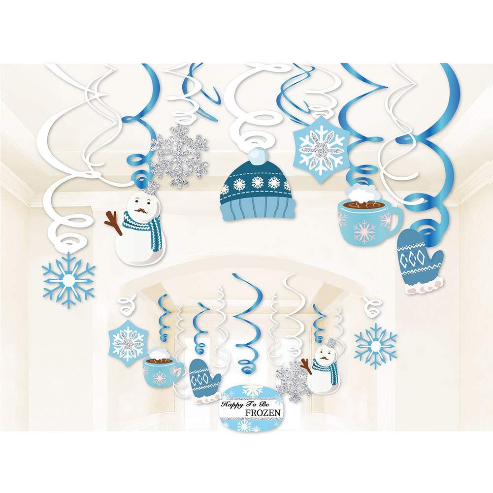 Christmas Snowman,Snowflake,Winter,Snow Frozen Hanging Swirl Decoration for Festival,Party,Together,Celling,Classroom,Home,Office,Bedroom(30Ct)