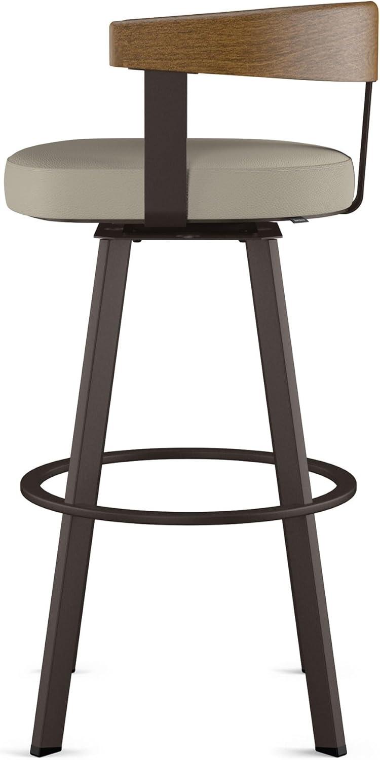 Amisco Lars Upholstered Barstool Greige/Dark Brown: Chic Urban Frame, Faux Leather, Steel Base, 300 lbs Capacity