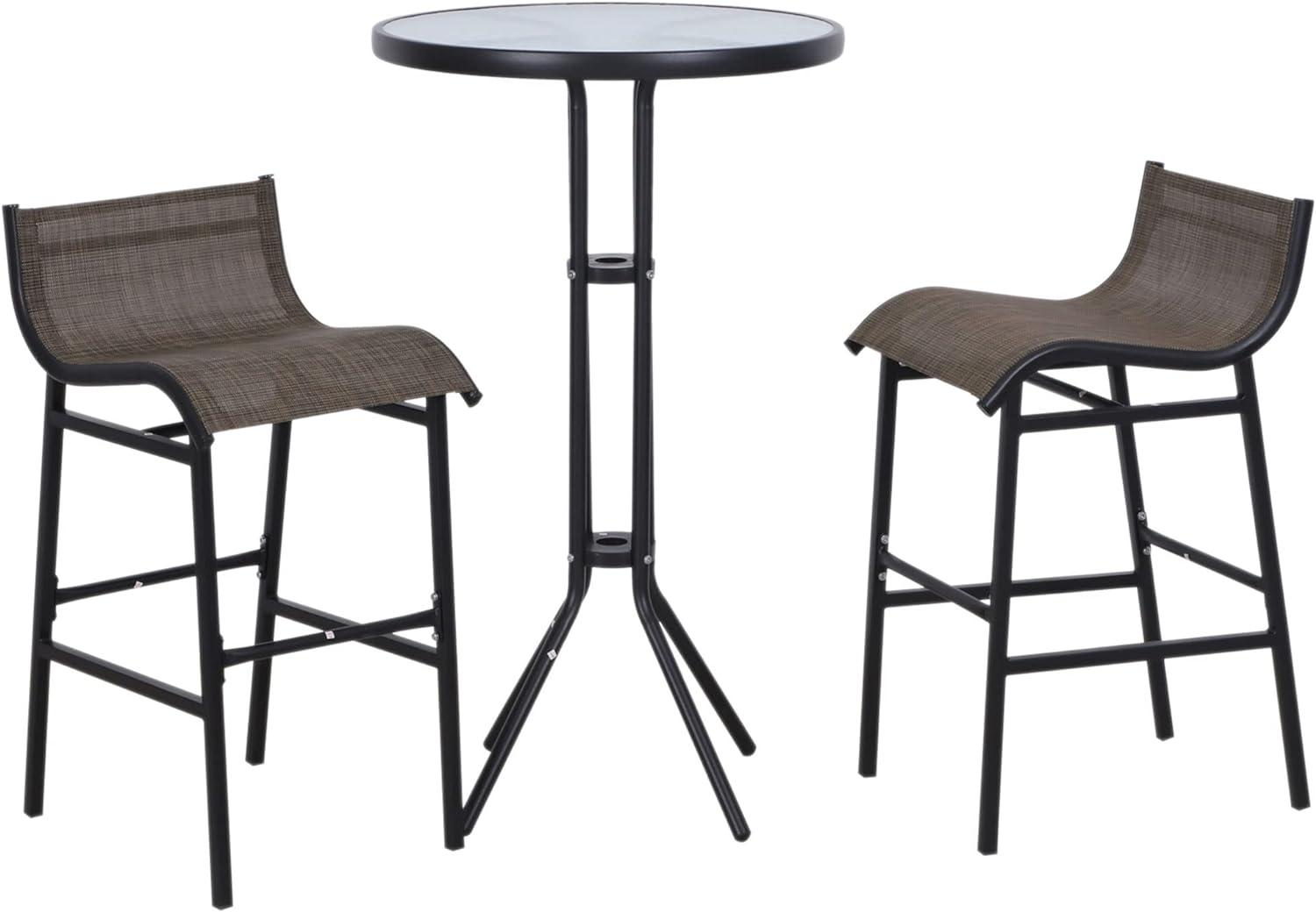 Outsunny 3 Piece Bar Height Outdoor Bistro Set for 2, Round Patio Pub Table 2 Bar Chairs with Comfortable Design & Durable Build, Tan