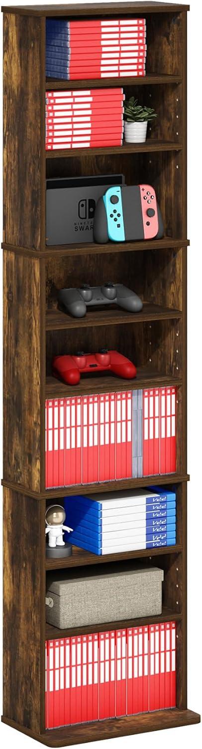 Furinno JAYA 9-Shelf Multimedia Media Storage Tower Rack with Adjustable Shelves, Amber Pine
