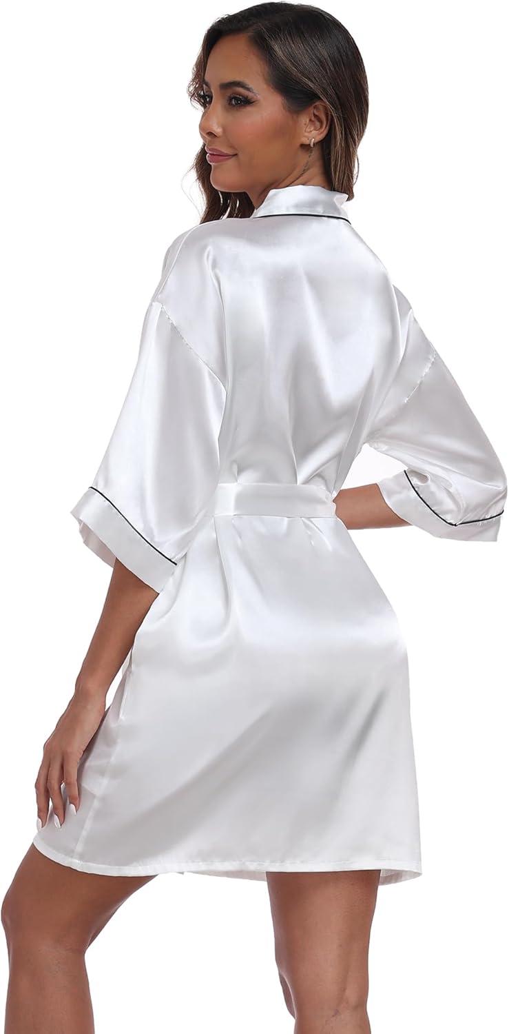ZZwxWA Batas de Seda para Mujer con Cinturón Dama de Honor Fiesta de Boda Bata de Baño de Kimono Satinado Camisón de Media Manga Ropa de Dormir
