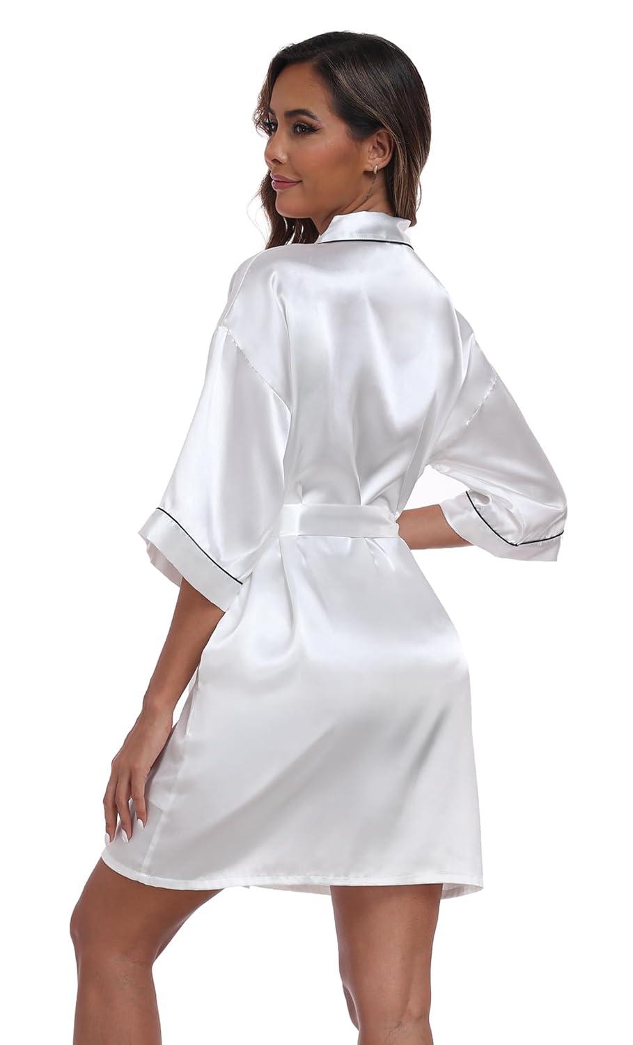 ZZwxWA Batas de Seda para Mujer con Cinturón Dama de Honor Fiesta de Boda Bata de Baño de Kimono Satinado Camisón de Media Manga Ropa de Dormir