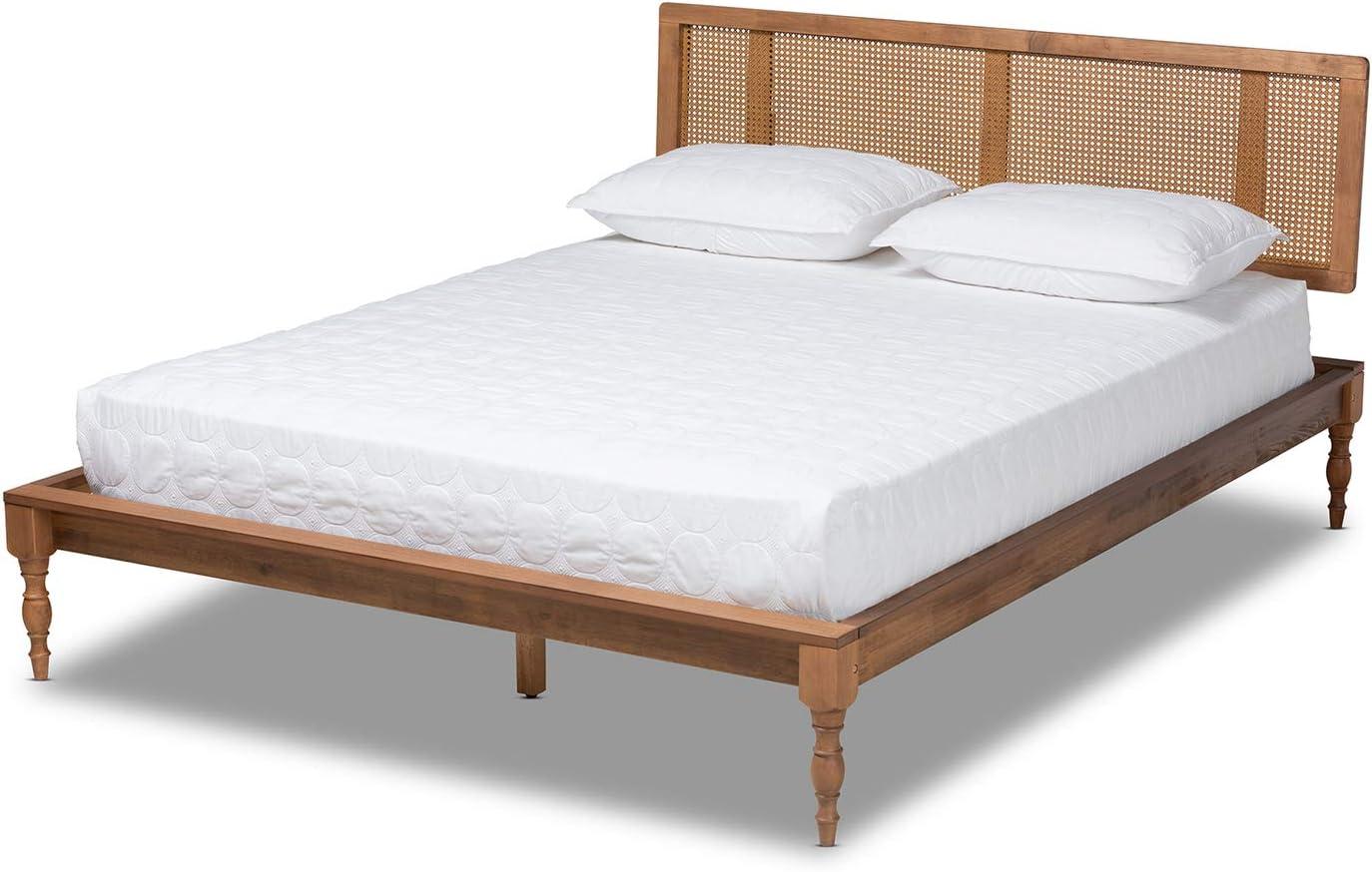 Queen Romy Wood Platform Bed Ash Walnut - Baxton Studio: Vintage Parisian Style, No Box Spring Required