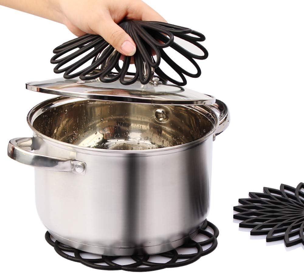 3Pcs Silicone Trivet Mat 7.9inch Anti-Slip Heat-Resistant Hot Pad Set Hollow Flower Shape Non-Stick Decorative Mat for Home Kitchen