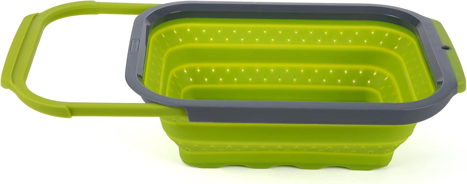 Green and Black 6 Quart Collapsible Silicone Over-the-Sink Colander