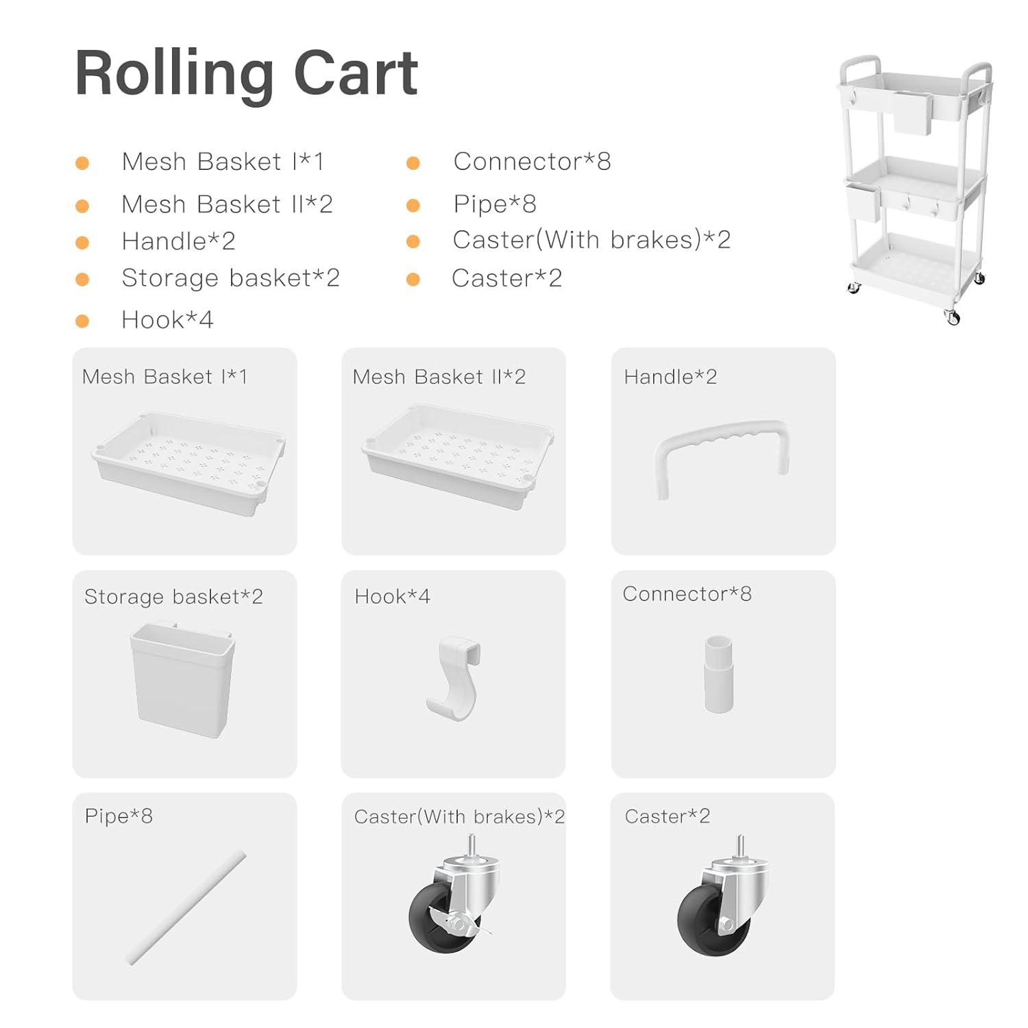 WZTO 3-Tier Rolling Utility Cart 3-Tier Multifunctional Storage Organizer Supply Holder Quiet Multifunctional Organizer for Salon Hospitals Bathroom Kitchen exceptional