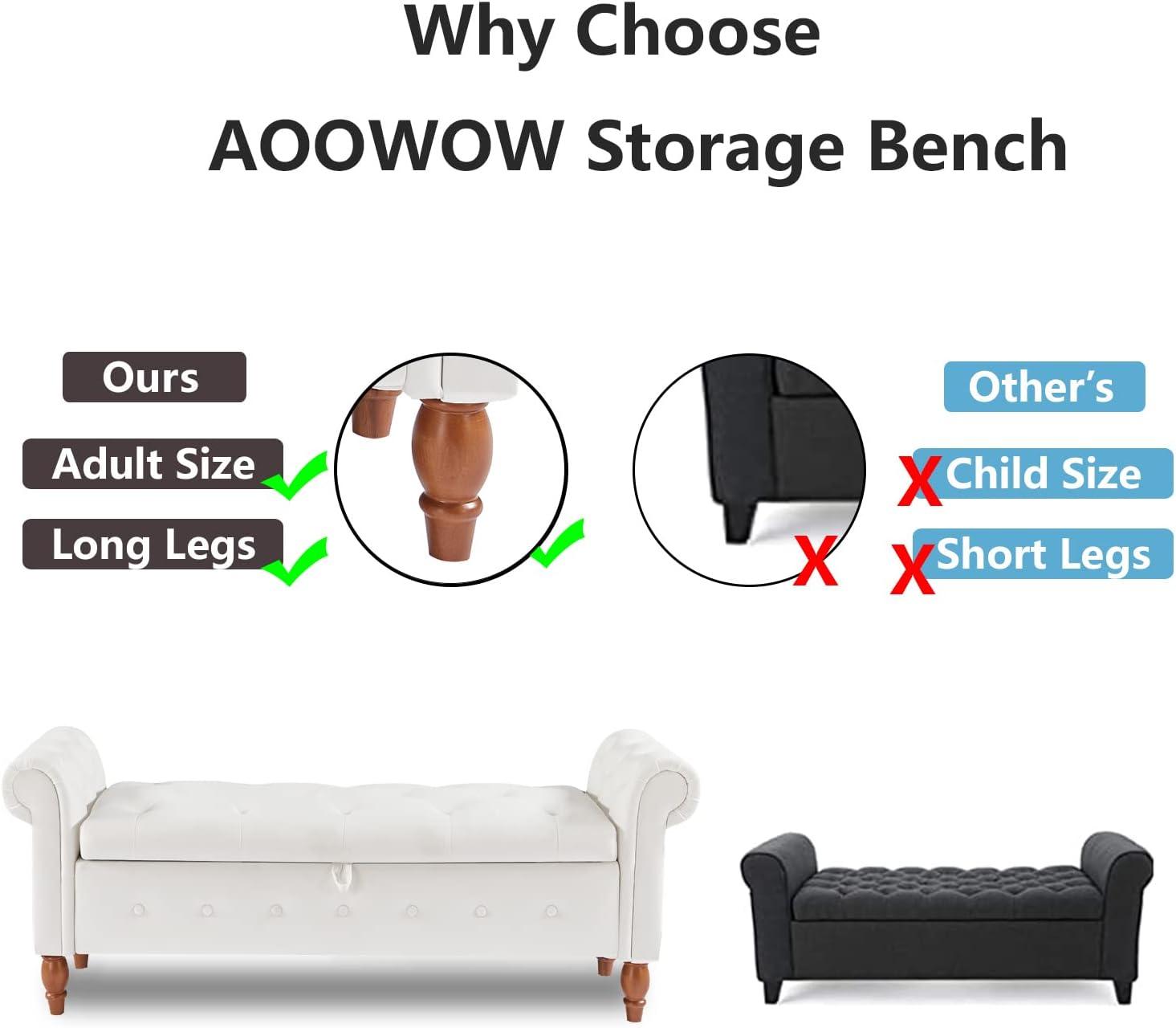 Aoowow 63" Storage Bench for Bedroom End of Bed Rolled Armed Velvet Fabric Ottoman Couch Long Bench Window Sitting Fireplace Toy Storage Bench,Beige