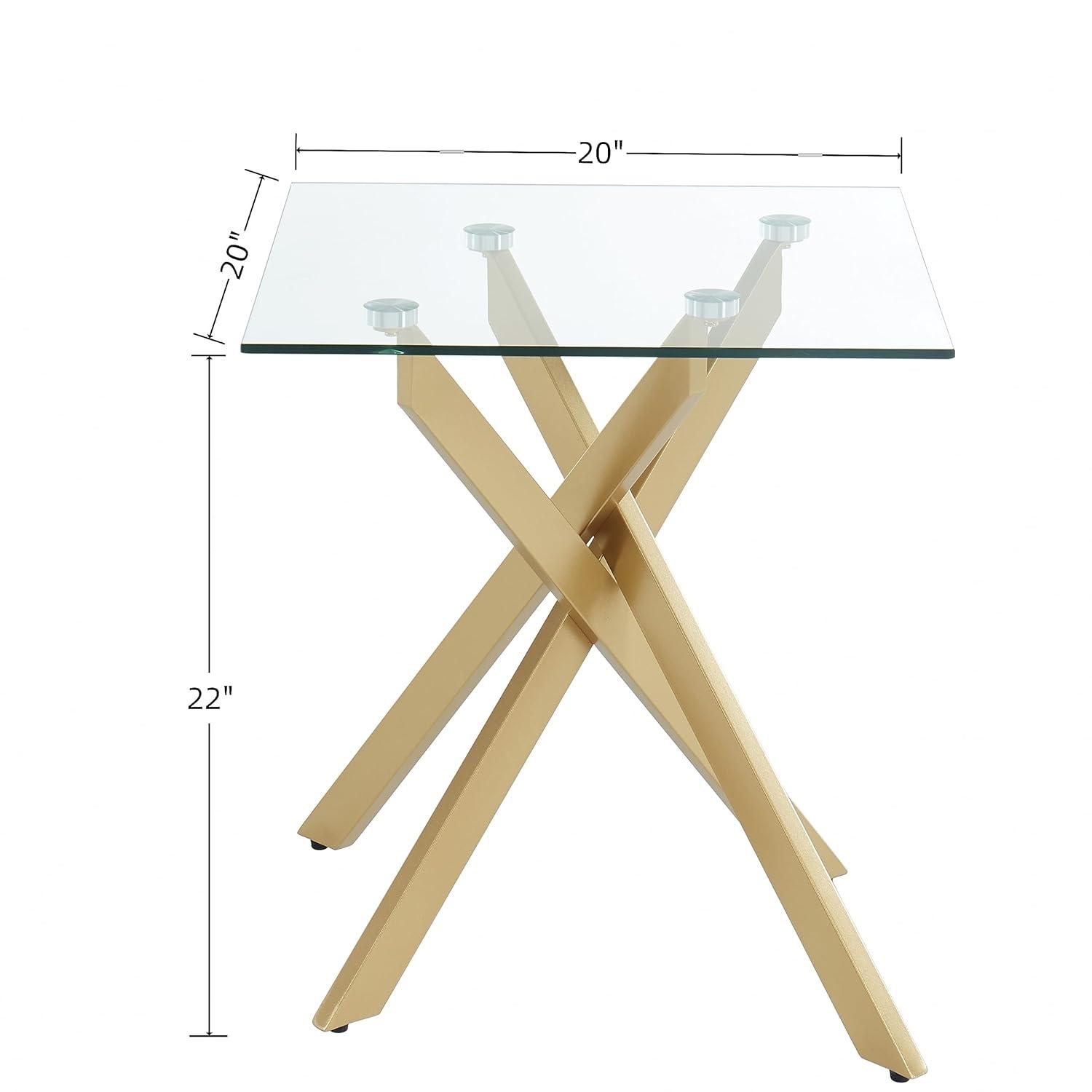 Mercer41 Modern Style Square Side Table with Tempered Glass Top and Metal Tubular Legs