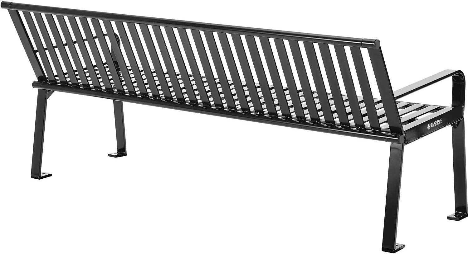 Global Industrial 6 ft. Outdoor Park Bench with Back, Vertical Steel Slat, Black, Unassembled