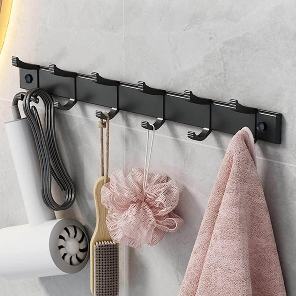 Coat Rack Wall Mount,Wall Coat Rack with 6 Movable Hooks,Black Coat Rack Wall Mount 2 Pack,Wall Mounted Coat Rack for Entryway,Bathroom, Kitchen,42.5cm