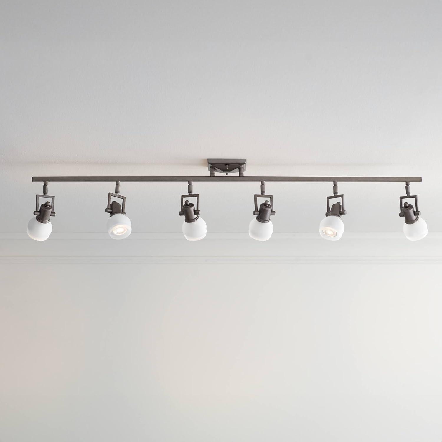 Pro Track Chace 6-Head LED Complete Ceiling Track Light Fixture Kit GU10 Adjustable Silver Brushed Nickel Finish Glass Modern Kitchen Dining 50" Wide