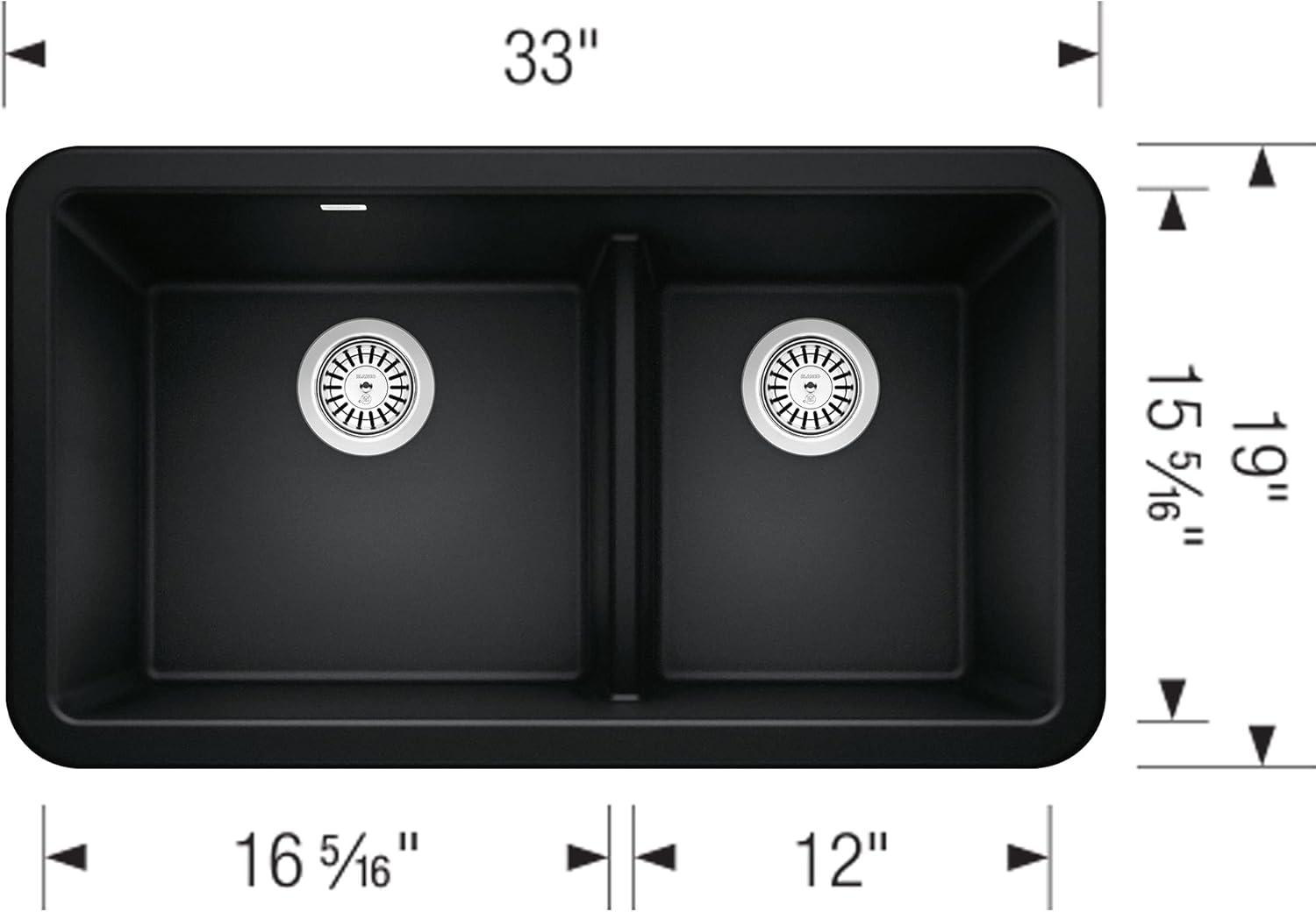 Ikon SILGRANIT 33" L x 19" W Double Bowl Farmhouse Sink with Low Divide