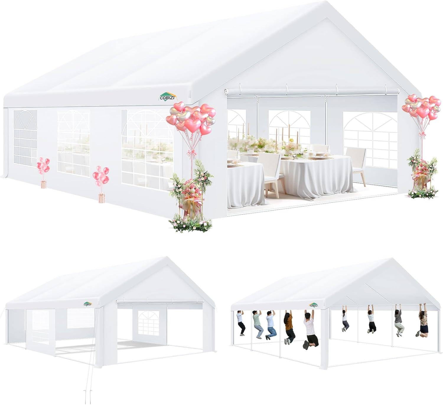 HOTEEL 20x20ft Heavy Duty Party Tent, Waterproof Outdoor Canopy Tents for Large Events, Commercial Grade Wedding, Parties, White